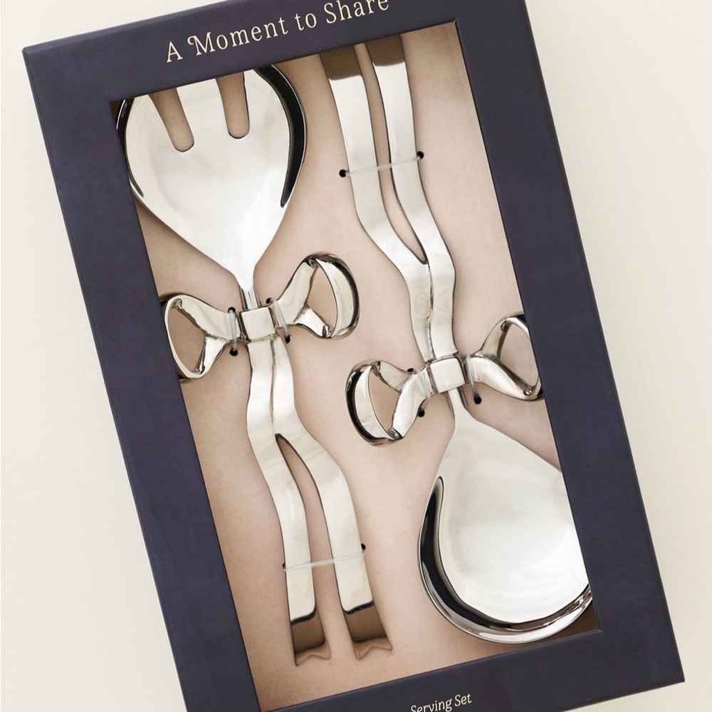 NIB Anthropologie Benedita Stainless Steel Serving Set Silver